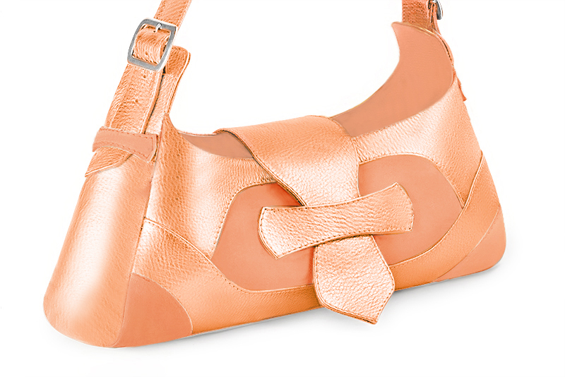 Dress handbag in peach and marigold orange leather - Front view